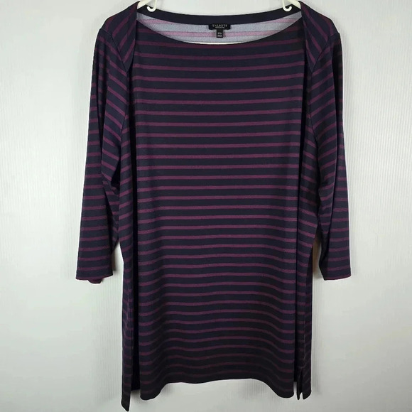 Talbots Tops - NWOT Talbots Navy And Burgundy Striped Stretchy 3/4 Sleeve Tunic Casual Size 2XP
